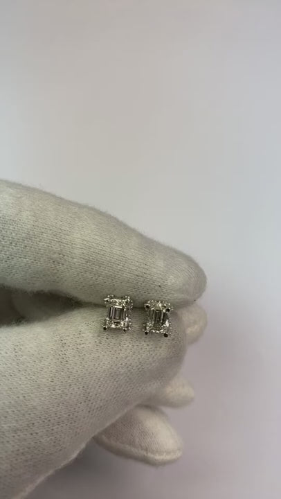 Natural Earth Mined Diamond Studs Emerald Cut 1.50 Carats