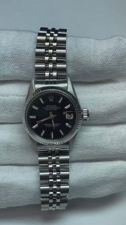 Ss Jubilee Bracelet Black Stick Dial Rolex Date Just Woman Watch