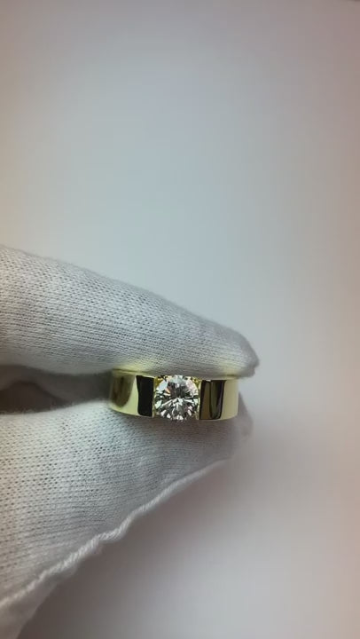 Tension Set Band Yellow Gold 10K Round Diamond 1 Carat Men's Ring