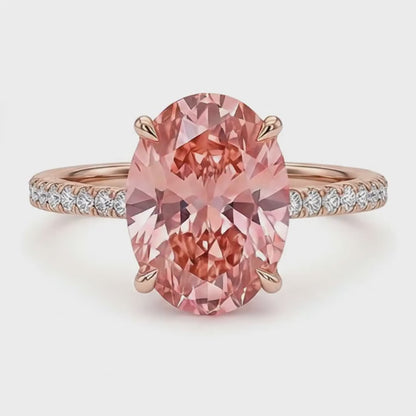 Oval Lab Grown Padparadscha and Lab Grown Diamond Pave Ring 14K Rose Gold