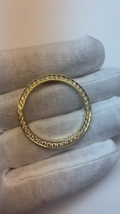Yellow Gold Custom Mined Diamond Bezel To Fit Rolex Datejust Watch 2 Carats