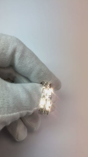 White Gold 14K 4 Carats Channel Set Princess Cut Diamond Hoop Earring