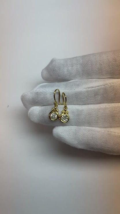 Genuine Natural Earth Mined Diamond Drop Earrings Solitaire Bezel Set Round Old Mine Cut 1 Carat