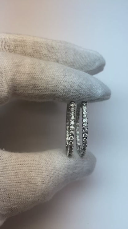 F Vvs1 Round Cut 4.80 Carats Natural Earth Mined Diamonds Hoop Earrings White Gold 14K