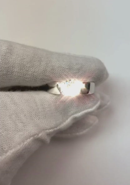 White Gold Men's Solitaire Ring Round Half Bezel 1.75 Carats Genuine Diamond