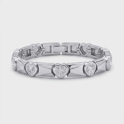 Heart Diamond Bracelet 5 Carat Lab Grown Fluted Bar Link 14K White Gold 7 Inch