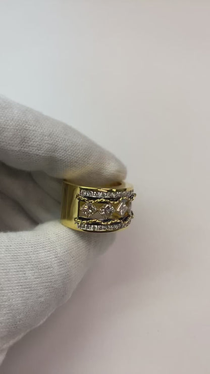 Men's Ring Rope Wave 5 Stone Band Black Gold Accents 3.75 Carats Diamond