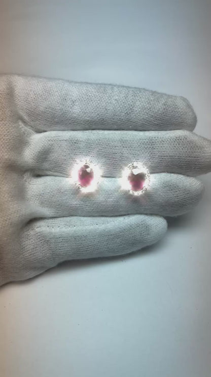 Prong Set Ruby And Natural Earth Mined Diamonds 8.50 Ct Studs Earrings 14K White Gold