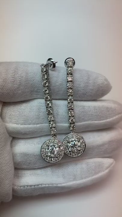 Natural Earth Mined Diamond Drop Earrings White Gold 14K 6.75 Carats