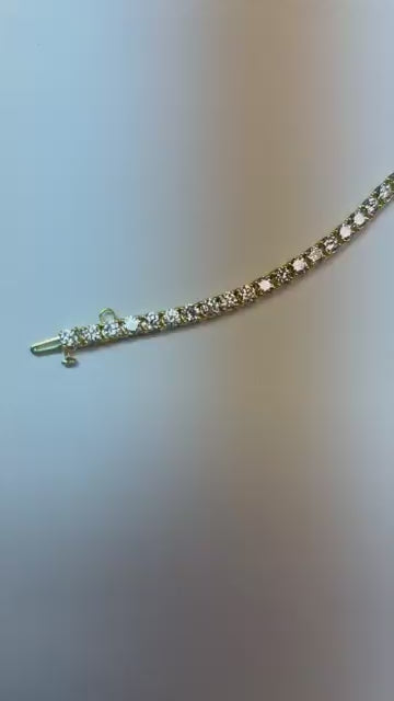 Yellow Gold Round Natural Earth Mined Diamonds Tennis Bracelet 12 Carats