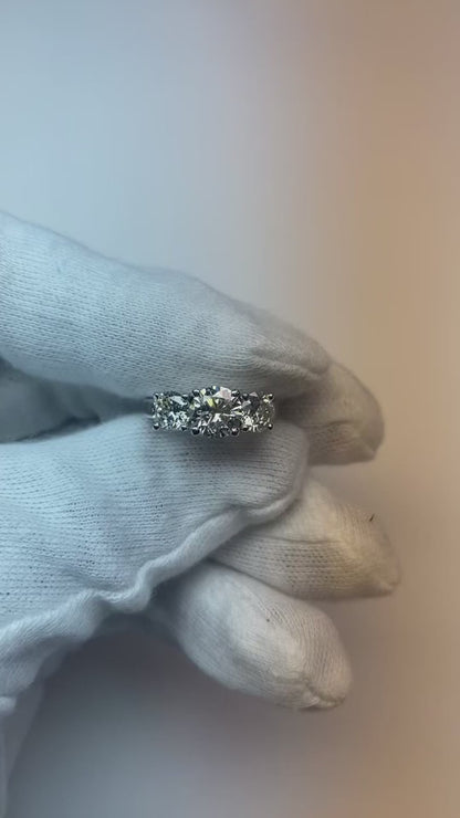 3 Stone Round Natural Earth Mined Diamond 2 Carat Engagement Ring Solid Gold Jewelry