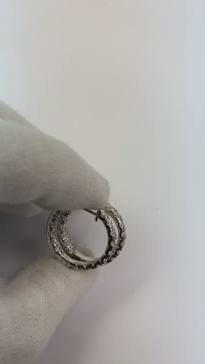 14K White Gold Prong Set Round Cut 3.60 Carats Natural Earth Mined Diamonds Hoop Earrings