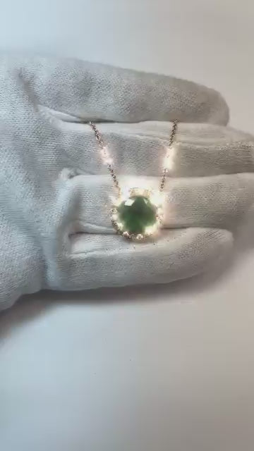 Natural Real ( Not Lab Grown ) Black Gold Round Green Emerald GIA And Brown Diamond Pendant With Chain
