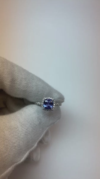 Cushion Shape 2.25 Carats Tanzanite With Diamond Wedding Ring Jewelry