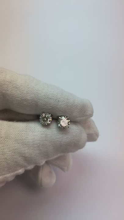 Natural Earth Mined Diamond Stud Earrings 2 Carats Four Prong Round White Gold 14K