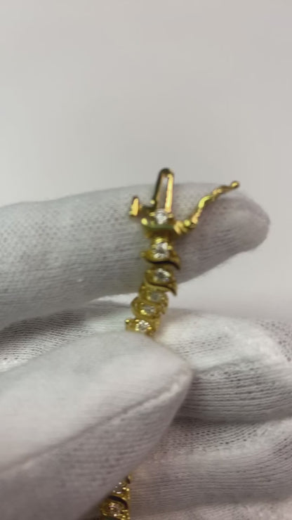 S Style Yellow Gold Real Natural Earth Mined Diamond Bracelet Prong Set 6.60 Carats New