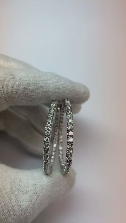 6 Carats Round Cut Natural Earth Mined Diamonds Women Hoop Earrings White Gold 14K