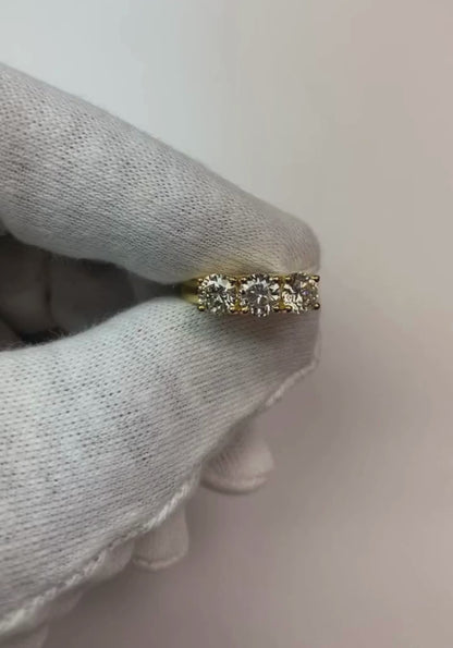 Gorgeous 1.51 Ct Round Brilliant Natural Earth Mined Diamond Three Stone Ring Yellow Gold