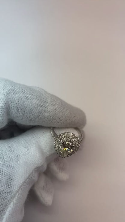 Pear Natural Earth Mined Diamond 3.50 Carats Anniversary Ring Halo White Gold 14K