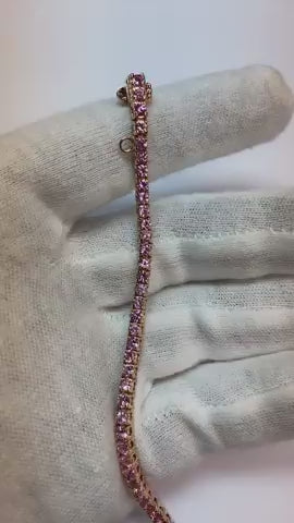 Pink Sapphire Tennis Bracelet Rose Gold 14K 5.90 Carats Jewelry