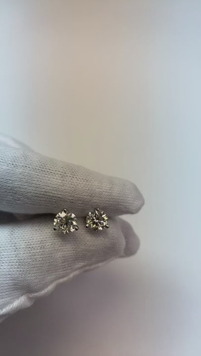 Round Natural Earth Mined Diamond Stud Earring 2 Carats White Gold 14K Jewelry