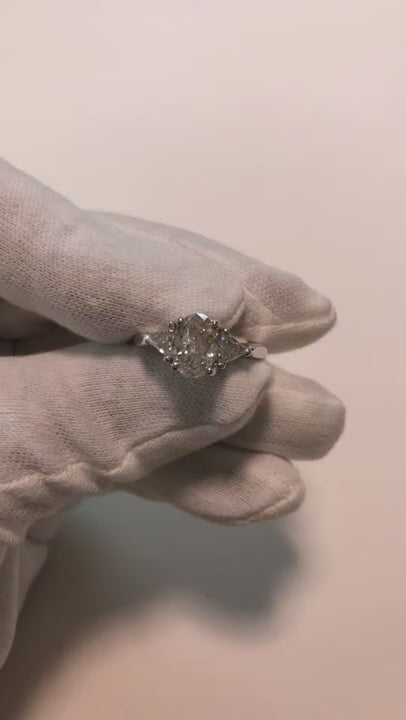 Oval Cut 3 Carat Natural Earth Mined Diamond Three Stone Jewelry Ring White Gold 14K