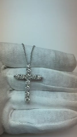 3.30 Ct Round Cut Natural Earth Mined Diamond Cross Pendant 14K White Gold