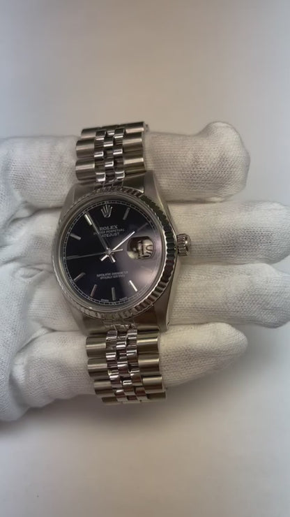 Rolex Date Just Mens 36mm Watch Black Stick Dial