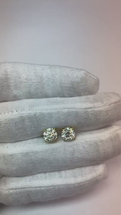 3.10 Ct Solitaire Round Cut Natural Earth Mined Diamond Stud Earring White Gold 14K