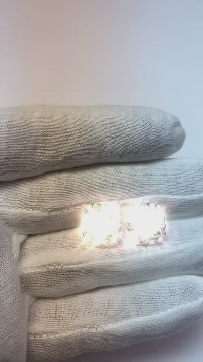 Princess Cut Natural Earth Mined Diamond Halo Style Stud Earring 4 Carats White Gold 14K