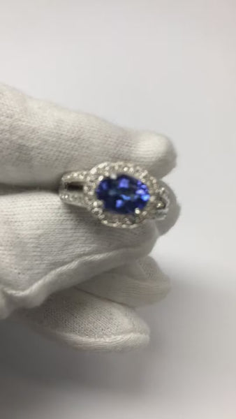 Oval Tanzanite And Round Diamonds Engagement Ring 3.50 Carat New