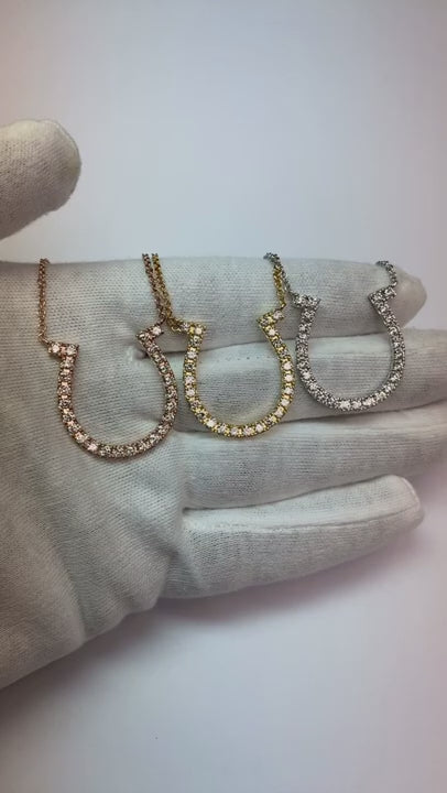 2.5 Ct Round Cut Natural Earth Mined Diamonds Horseshoe Pendant Necklace14K White Gold