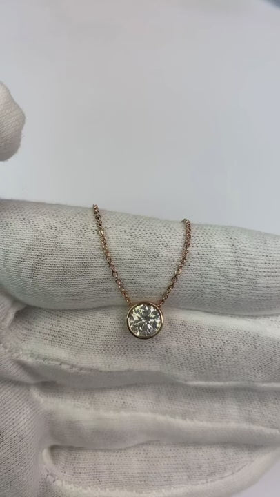1 Carat Bezel Set Round Natural Earth Mined Diamond Pendant 14K Rose Gold