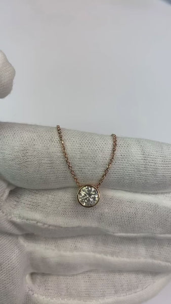 1 Carat Bezel Set Round Diamond Pendant 14K Rose Gold