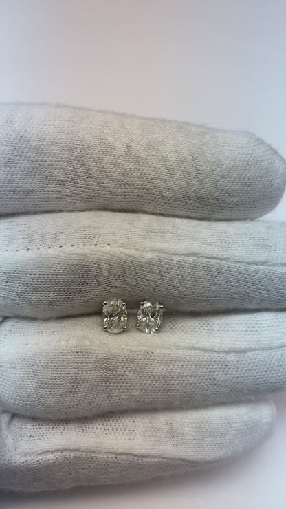 Women 1.40 Carats Oval Cut Genuine Natural Earth Mined Diamond Stud Earring White Gold 14K