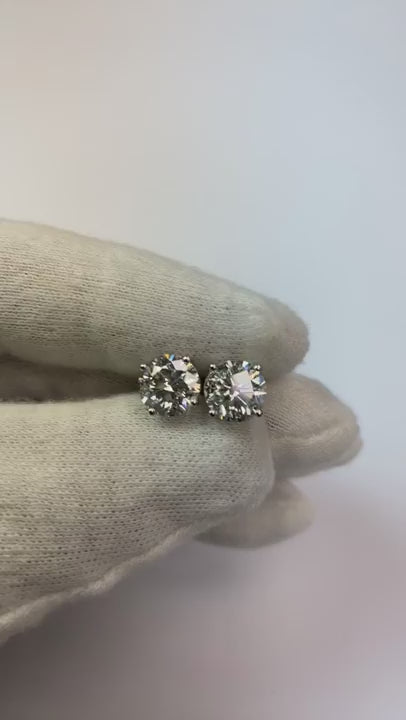 Round Stud Natural Earth Mined Diamond Earring 4.50 Carats White Gold 14K Vs1 F