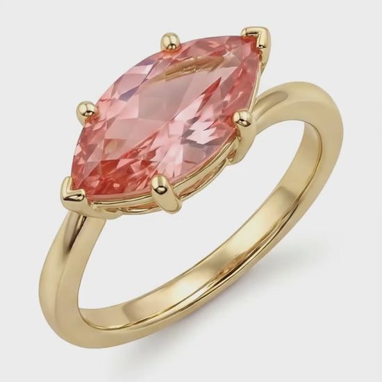 Marquise Lab Grown Padparadscha Bypass Ring 14K Yellow Gold