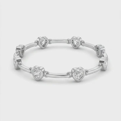 Diamond Heart Bracelet 4 Carat Lab Grown Bar Station 14K White Gold 7 Inch