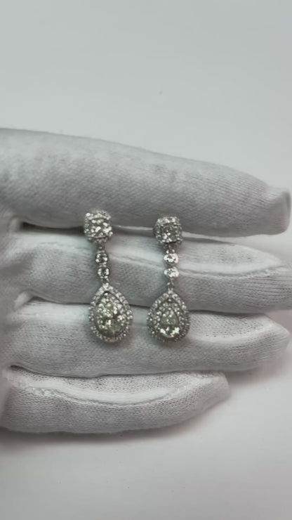 Chandelier Pear Cut Real Natural Earth Mined Diamonds 6 Carat Yellow Gold Earring