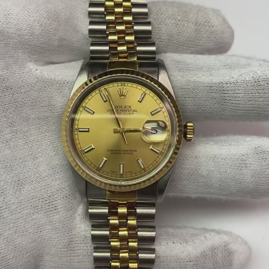 Rolex Stick Dial Datejust Men Watch Ss & Gold Jubilee Bracelet 