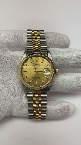 Rolex Stick Dial Datejust Men Watch Ss & Gold Jubilee Bracelet 