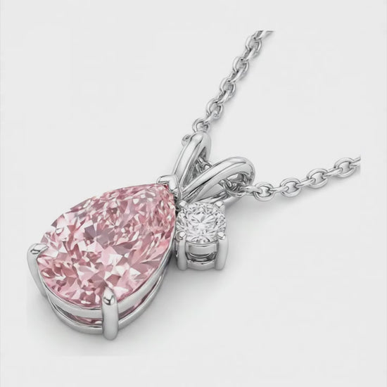 3.5 Carat Pear Pink Lab Grown Diamond and White Diamond Bypass Pendant 14K White Gold