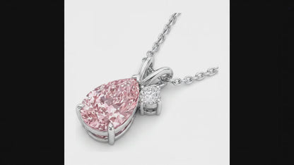 3.5 Carat Pear Pink Lab Grown Diamond and White Diamond Bypass Pendant 14K White Gold