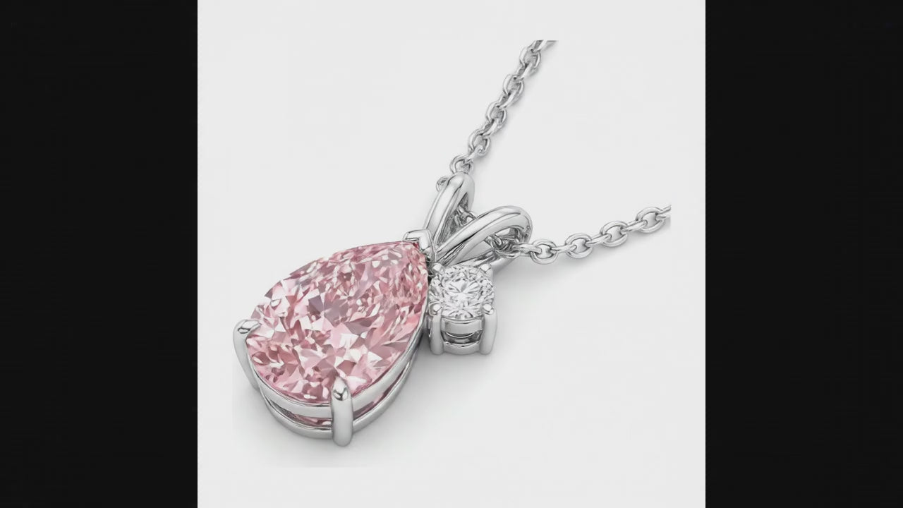 3.5 Carat Pear Pink Lab Grown Diamond and White Diamond Bypass Pendant 14K White Gold