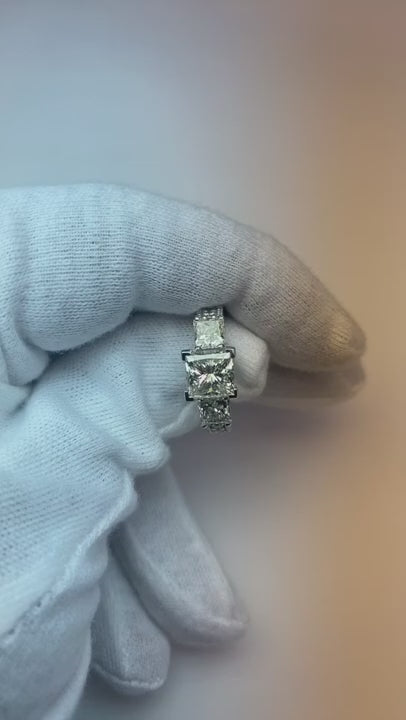 4.26 Ct. Vintage Style Three Stone White Gold Natural Earth Mined Diamond Engagement Ring