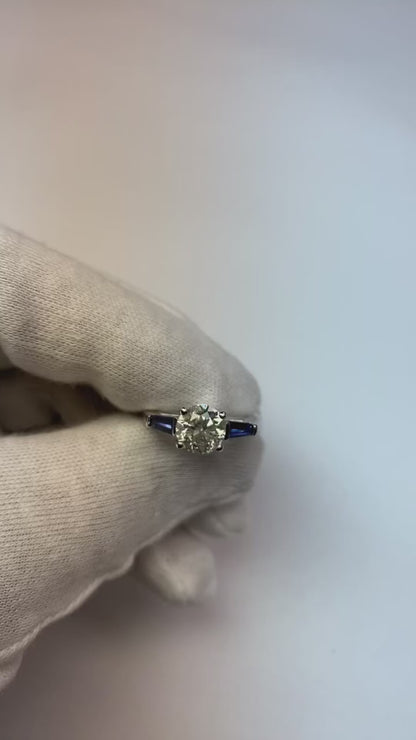 Natural Blue Sapphire Diamond Ring 3.20 Ct. 3 Stone Old Miner