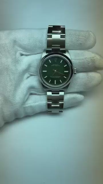 Rolex Lady Oyster Perpetual 31mm Green Luminous Dial Steel Watch