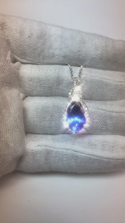 6.65 Ct. Pendant Necklace 14K Pear Tanzanite With Round Natural Earth Mined Diamonds