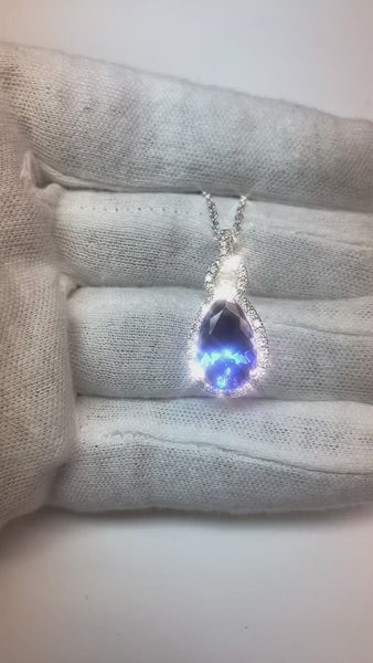 6.65 Ct. Pendant Necklace 14K Pear Tanzanite With Round Diamonds