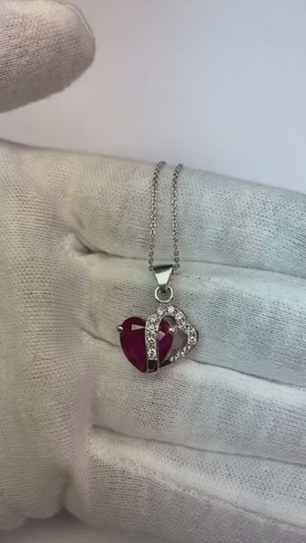 5.60 Ct Heart Cut Ruby With Round Diamonds Pendant Necklace WG 14K